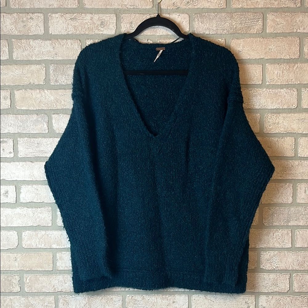 Free People V-neck Sherpa Sweater- Size S